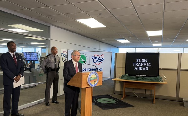 Ohio Gov. Mike DeWine at the Ohio Department of Transportation on Feb. 15. ODOT will install 13 automatic traffic queue warning systems that will use technology to detect and warn drivers of upcoming traffic congestion on highways.