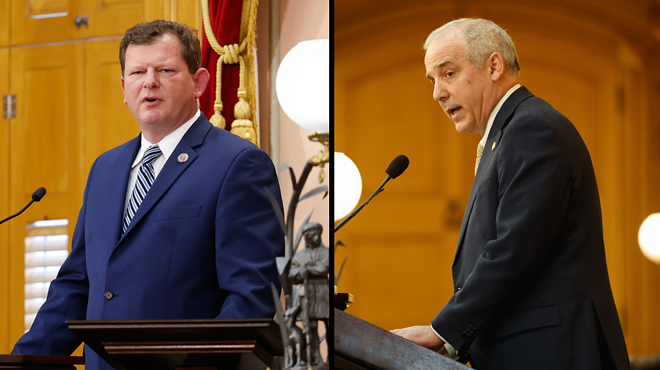 Left, Ohio House Speaker Jason Stephens. Right, Ohio Senate President Matt Huffman.