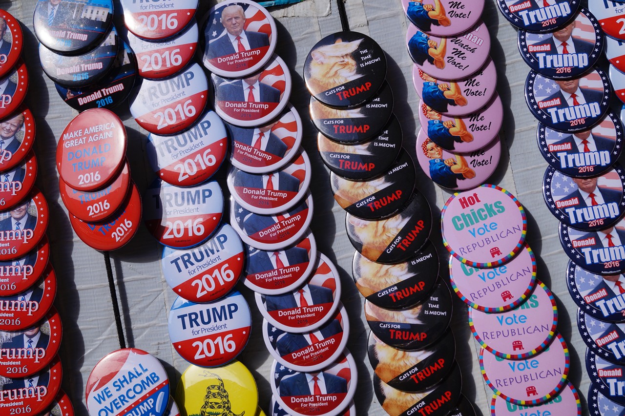 So much merch. Pins, generally, were 3/$10, though a few daring salesmen offered them 2/$5. One salesman told us the best seller (for him) was the standard "Trump 2016" pin.