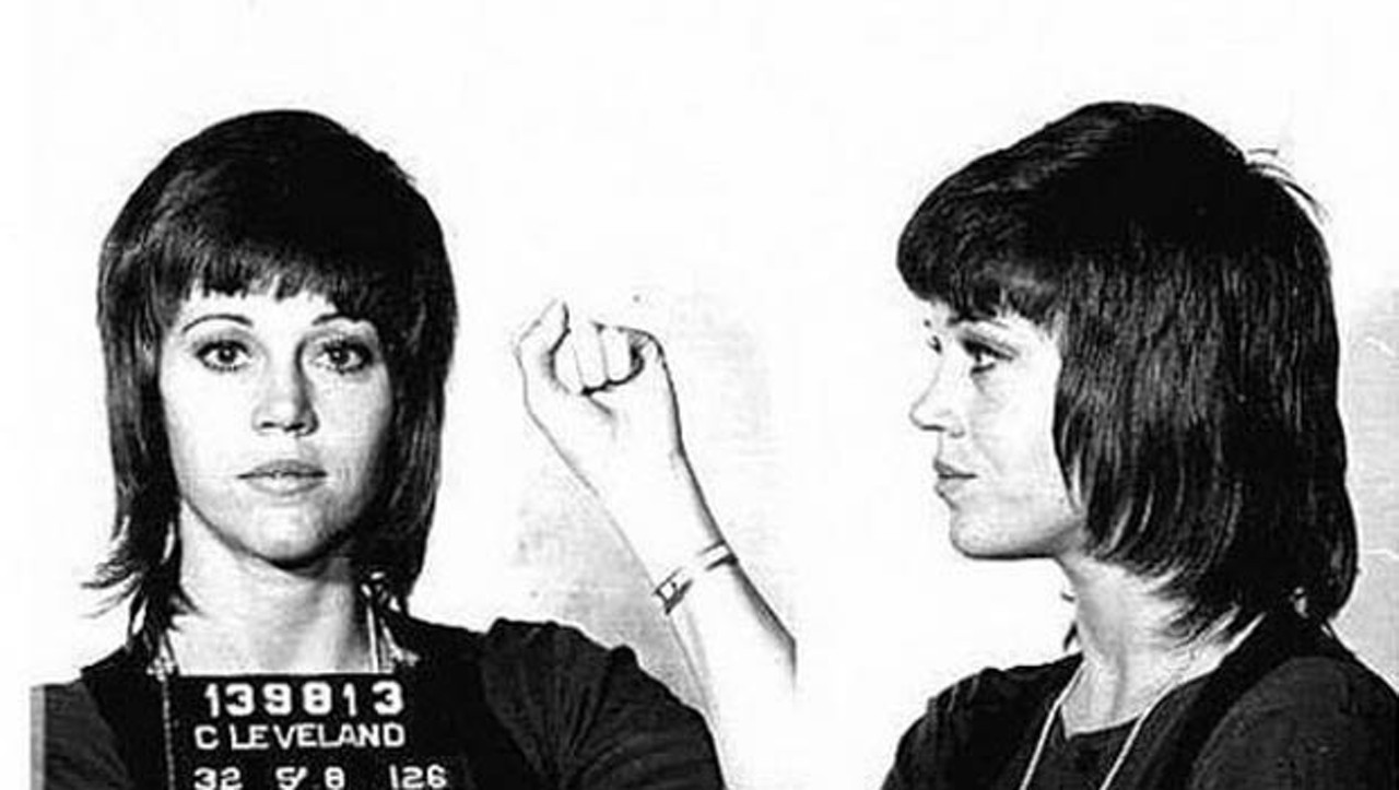 Jane Fonda was arrested in November 1970 for allegedly trying to smuggle a large stash of pills through the Cleveland airport (charges were later dropped). Fonda, arriving from Canada, was detained by U.S. Customs agents after a large stash of diet pills, Valium, and tranquilizers was discovered in her luggage. The actress, then 32, was booked on the narcotics rap at the Cuyahoga County Sheriff's Office, where the above mug shot was taken. Following her release from custody, Fonda was processed and photographed for a separate crime, her alleged kicking of a local cop during the airport incident. That charge, later dropped, resulted in Fonda's famous "clenched fist" pose during her second Cleveland mug shot session. Her Cleveland connection? Having a really hard time at our airport.