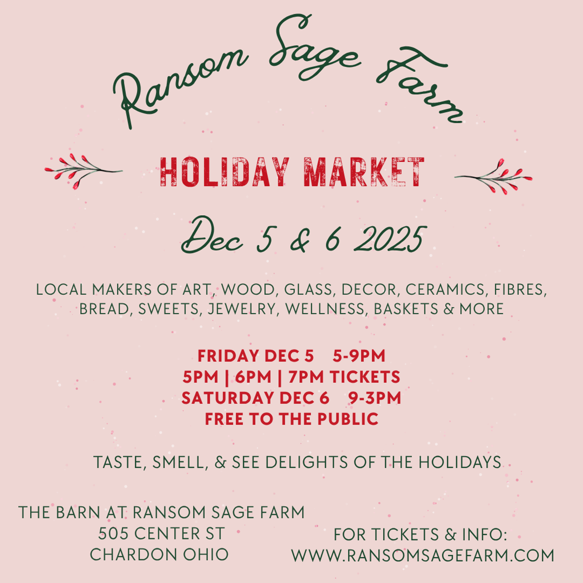 Holiday Market at Ransom Sage Farm, December 5 & 6