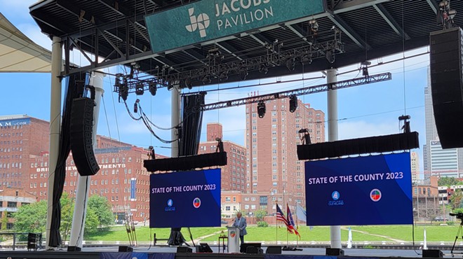 The address was held on the river at Jacobs Pavilion at Nautica.