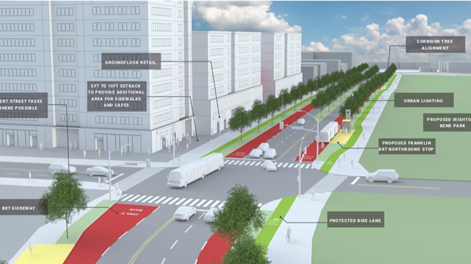 A rendering recently released by the RTA shows how West 25th Street could be redone to better service transit riders and pedestrians. A similar approach, the RTA said, could come to its Lorain Corridor.