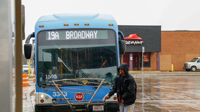 The RTA's 19 bus arrives at the Southgate Transit Center on Thursday. Southgate is the host of the RTA's microtransit experiment, which will deliver riders to the 'front door' of their offices.