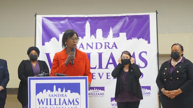 State Sen. Sandra Williams formally announces her bid for Cleveland Mayor at the Harvard Community Center, (5/3/21).