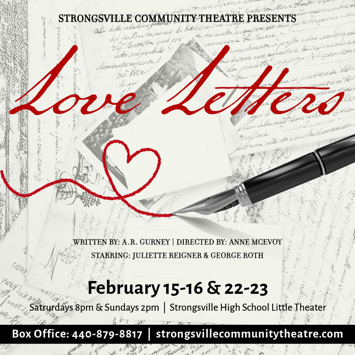 Love Letters presented by Strongsville Community Theatre February 15-23