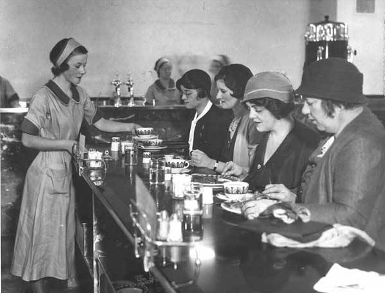 Lunch counter at Halle's, 1932.