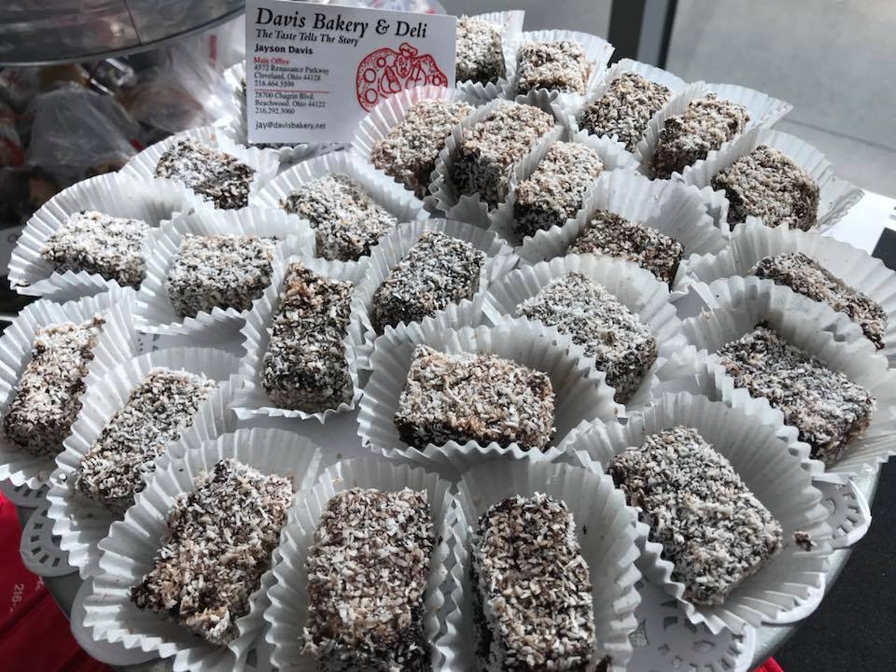 Coconut Bars 
What: The airy, chocolate-dipped cakes dusted in flaky coconut
Why: The sweet treats were perfected by Cleveland Jewish bakeries decades ago
Photo via Davis Bakery/Facebook