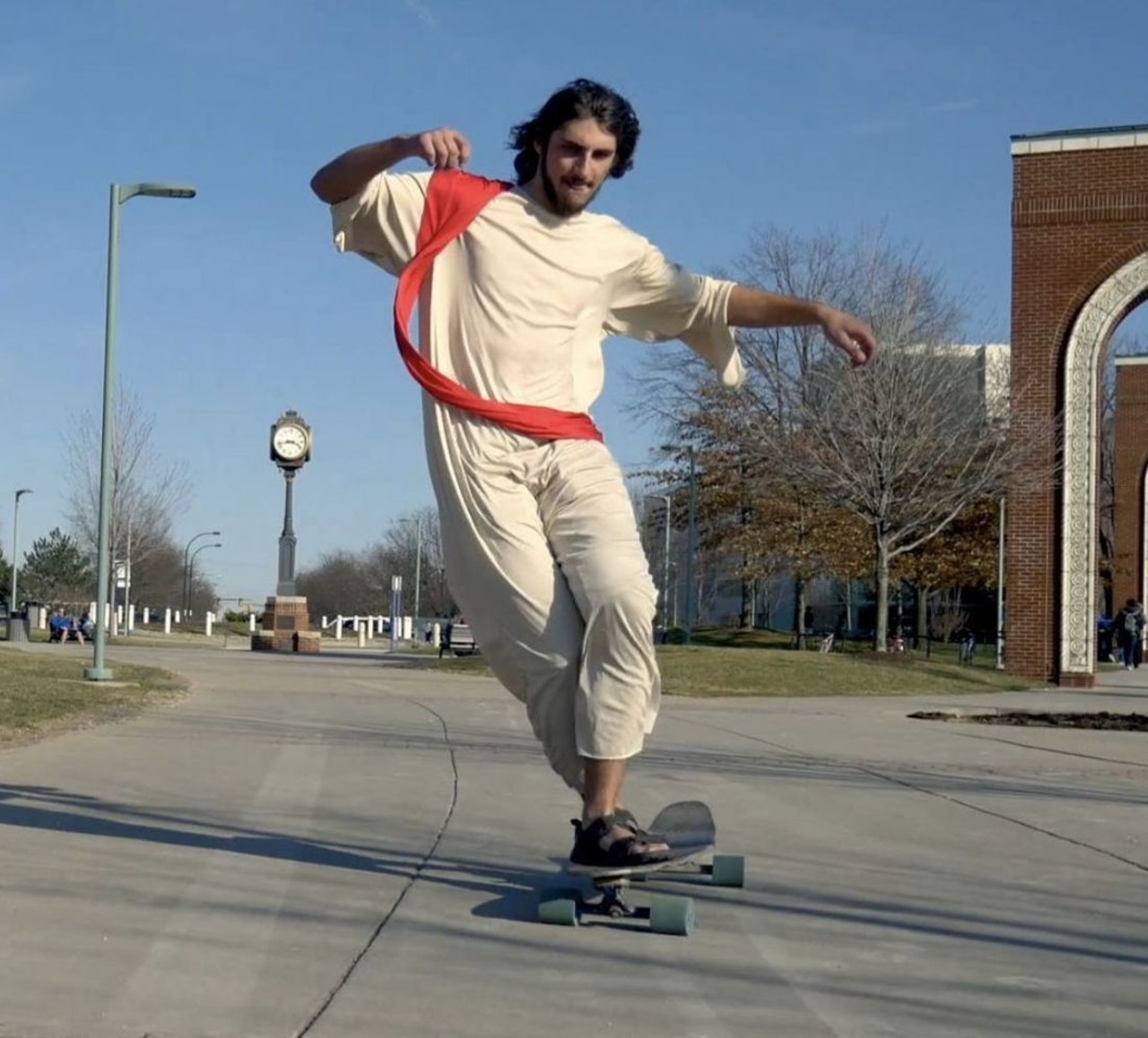  &#147;Why One University of Akron Student Longboards Around Campus Dressed Like Jesus&#148;
Feb. 22
If you&#146;ve ever spotted a Christ-like figure longboarding around the University of Akron, you (probably) weren&#146;t hallucinating. Chances are it was Joe Gerin, or &#147;Longboard Jesus,&#148; who put his skateboarding skills and distinctive facial hair to good use earlier this year.
Photo via @JMGerin/Instagram