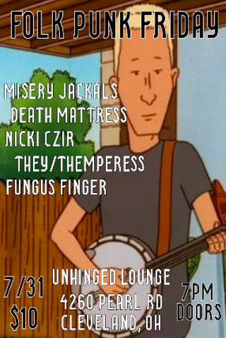Image: The Misery Jackals, Death Mattress, Nicki Czir, They/Themperess, Fungus Finger
