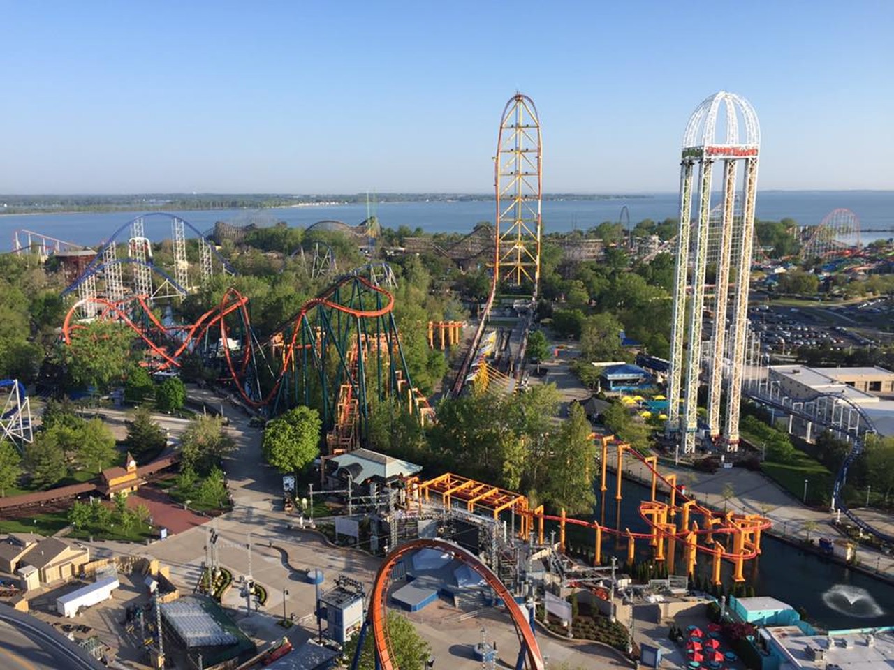 Cedar Point on a crowded, blazing hot summer day in lines that stretch forever surrounded by the sweating, irritated masses