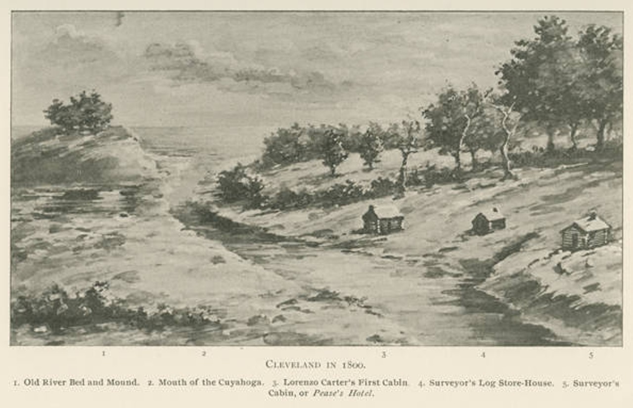  First Cabin in Cleveland (Home of Lorenzo Carter and view of Current Downtown, 1800 