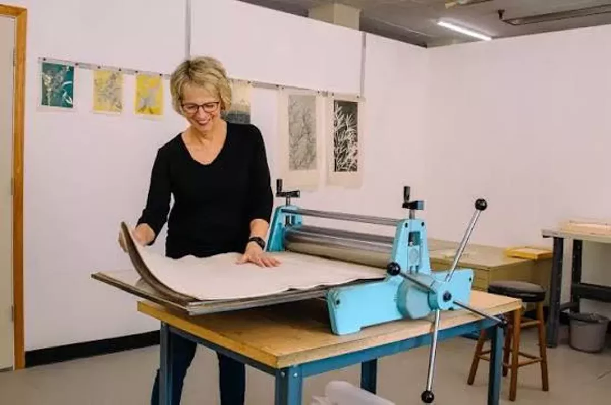 Artist at work in studio at Twist Drill Building