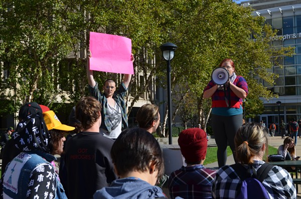 Molly Stachnik speaks at the CSU rally on Thursday. - ERIC SANDY / SCENE