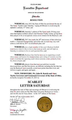 Gov. John Kasich Once Again Discourages Use of Letter 'M' on 'Scarlet Letter Saturday' (2)
