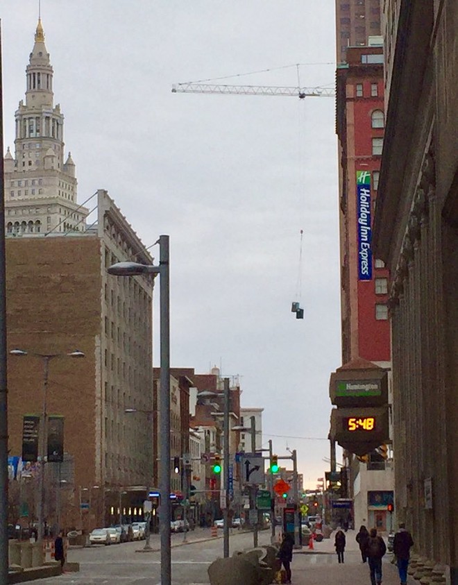 Here Are Two Porta Potties 100 Feet Over Downtown Cleveland