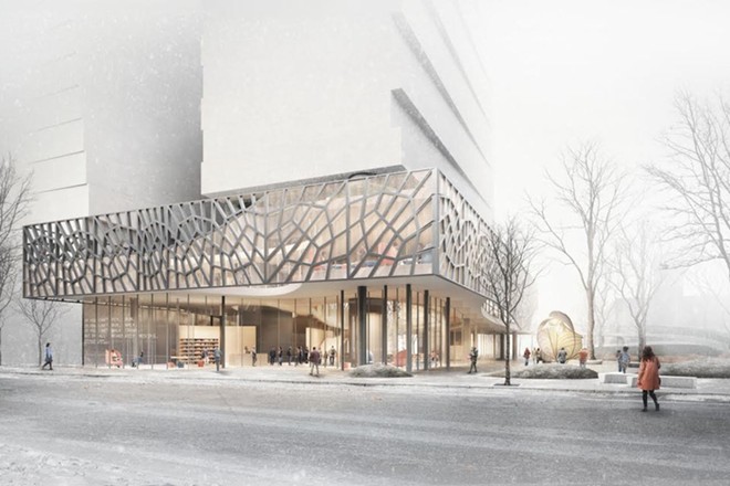 The exterior of the Bialosky & Vines proposal for the new Cleveland Public Library Martin Luther King Jr. Branch - BIALOSKY & VINES