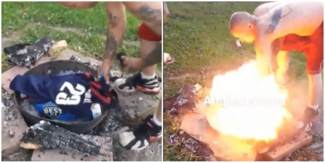 Watch This Video of a Cavs 'Fan' Accidentally Setting Himself on Fire Trying to Burn His LeBron Jersey