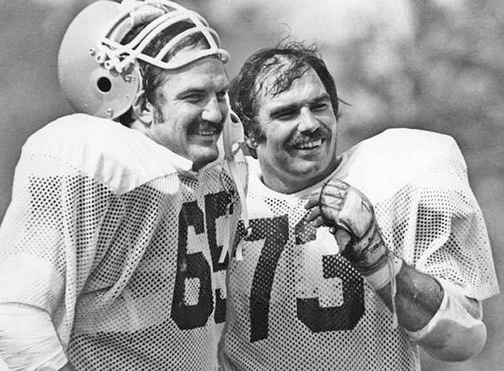 Henry Sheppard, left, and Doug Dieken of the Cleveland Browns share a laugh. - PHOTO COURTESY OF CLEVELAND MEMORY PROJECT