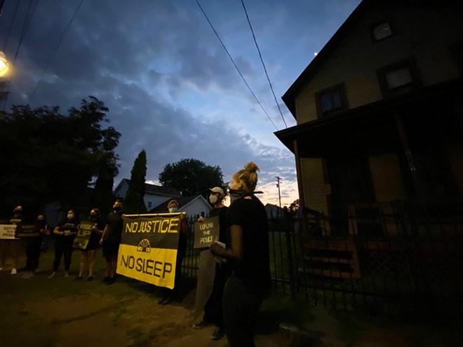 Youth activists protest outside Mayor Frank Jackson's home at 6 a.m. (8/14/2020) - Courtesy Sunrise Movement Cleveland