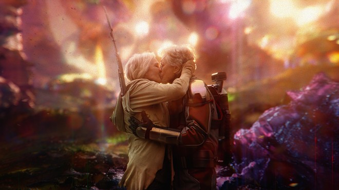 Michael Douglas and Michelle Pfeiffer smooch in the quantum realm in Ant-Man and the Wasp. - MARVEL STUDIOS