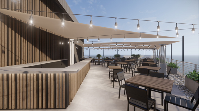 Artist's rendering of rooftop bar and dining. - Richardson Design