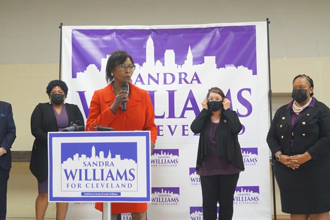 State Sen. Sandra Williams formally announces her bid for Cleveland Mayor at the Harvard Community Center, (5/3/21). - Sam Allard / Scene