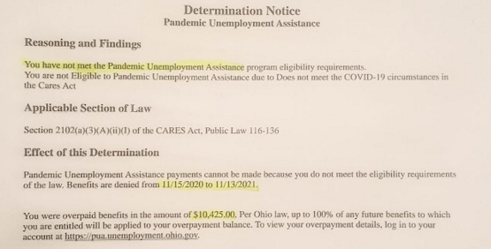 1 in 5 Ohioans who received pandemic unemployment were overpaid - Overpayment notice
