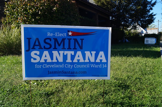 Jasmin Santana sign in Ward 14, paid for by the Council Leadership Fund, (10/13/21). - SAM ALLARD / SCENE