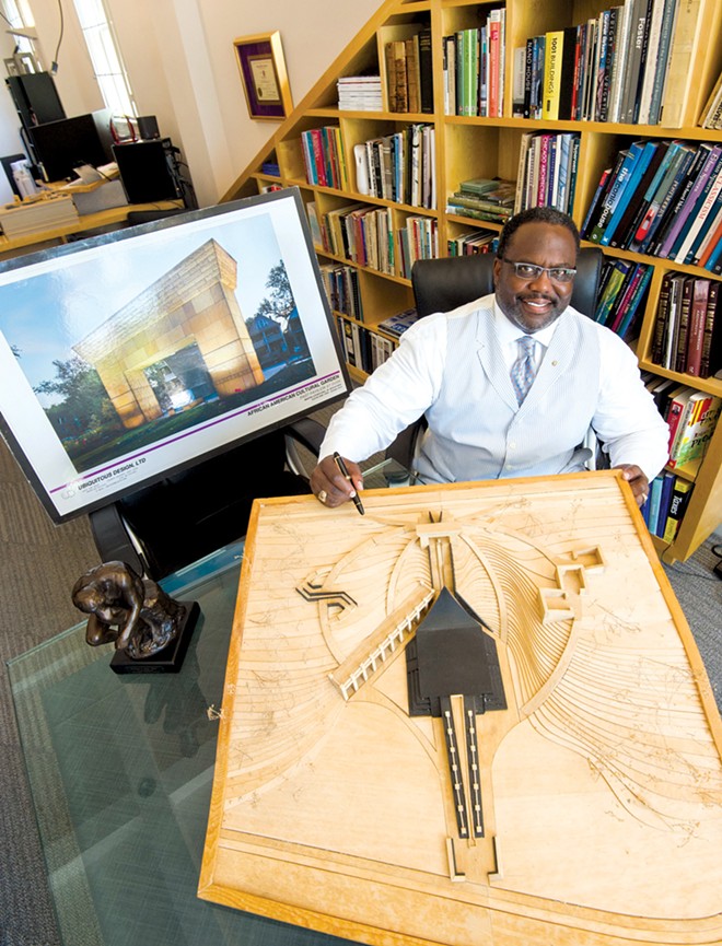 Architect W. Daniel Bickerstaff with his 3D rendering of this African-American Cultural Garden - Ken Blaze
