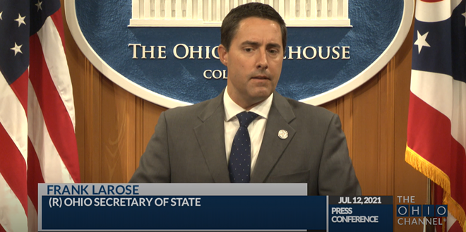 Secretary of State Frank LaRose announces the referral of 117 cases of alleged voting and voter registration fraud stemming from the 2020 elections. - PHOTO COURTESY THE OHIO CHANNEL.