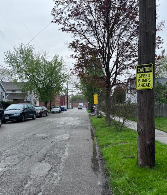 New sign and speed bump on W. 50th Street, south of Clark Avenue. - Photo provided anonymously.
