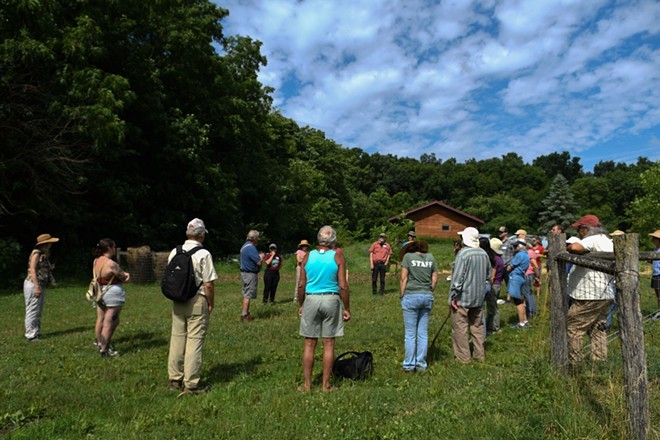 Visitors at the Stratford Ecological Center in Delaware, Ohio learn how agro-forestry, cover crops, pasture-raised livestock and soil health practices can help end the climate crisis. - (Raul Castro-Dean)