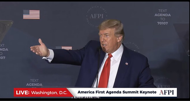 Former President Donald Trump speaking at the America First Policy Institute summit. - (YouTube screengrab)