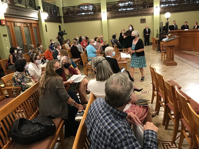 Citizens meet Sept. 9, 2021, during the second Ohio Redistricting Commission meeting of the day. - Photo by Susan Tebben, OCJ.