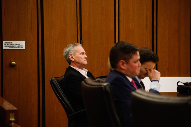 Paul Schambs (center), and his attorneys, Sam Meadows and Nick Siciliano. - Mark Oprea
