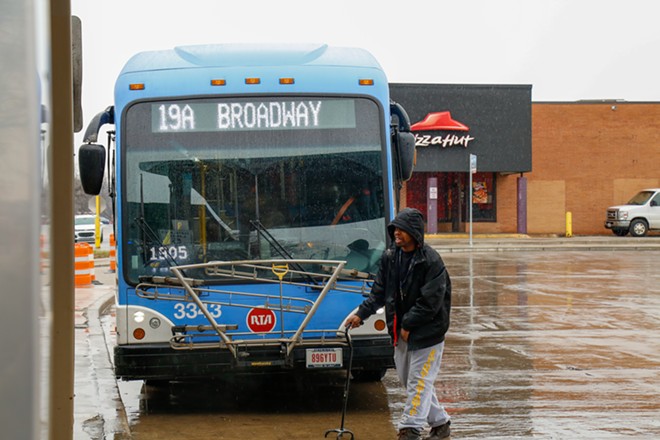 The RTA's 19 bus arrives at the Southgate Transit Center in February. - Mark Oprea