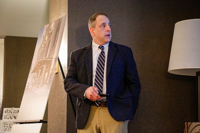 Tom Mignogna, vice president of Millenia, gave an update presentation of The Centennial at 75 Public Square on Thursday, April 6th. - Mark Oprea