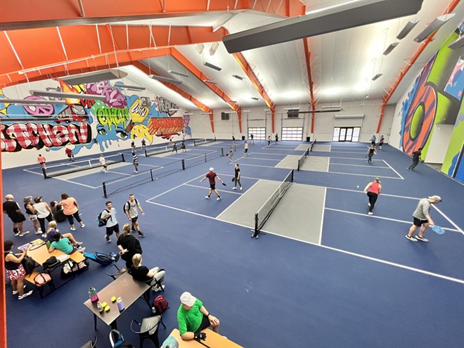 The indoor pickleball courts at Pickle and Chill in Columbus. - Pickle and Chill