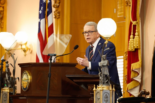 COLUMBUS, OH — JANUARY 31: Ohio Governor Mike DeWine gives the State of the State Address, January 31, 2023, in the House Chamber at the Statehouse in Columbus, Ohio. - Photo by Graham Stokes for Ohio Capital Journal.