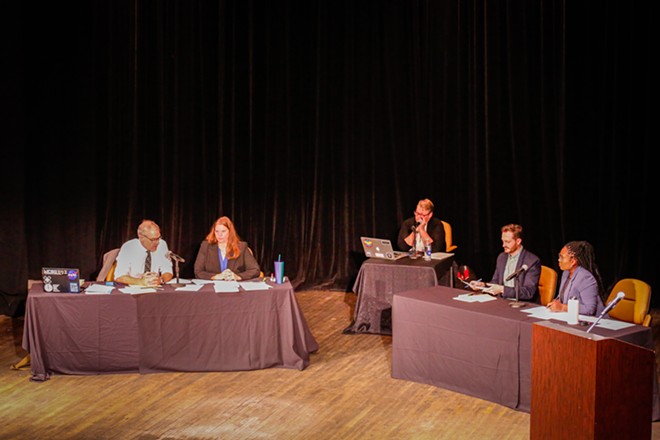 From left: councilman Kris Harsh, Robyn Kaltenbach, moderator Carrie Cofer, Jonathan Welle and Aleena Starks. - Mark Oprea