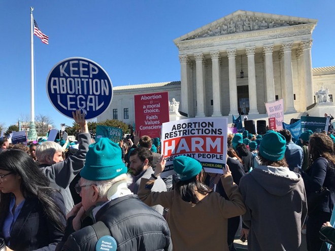 Protesters at the Supreme Court in March 2020, when the justices were hearing arguments in June Medical Services LLC v. Russo. - Robin Bravender/States Newsroom.