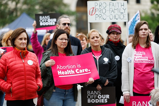 COLUMBUS, Ohio — OCTOBER 08: People gather for the Ohioans for Reproductive Freedom Bans OFF Columbus rally for Issue 1, October 8, 2023, outside the Statehouse in Columbus, Ohio. - Photo by Graham Stokes for Ohio Capital Journal