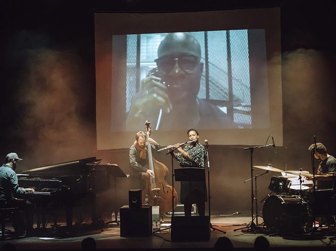 Keith LaMar, shown on screen from the Ohio State Penitentiary, calls in to stages around the world to perform his unique spoken word poetry. He'll be doing the same with a live jazz quartet next week at the Cleveland Museum of Art. - Gemma Martz
