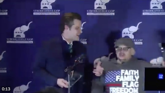 Watch Matt Gaetz Get Surprised at Strongsville GOP Christmas Party With Award for Allegedly Having Sex With Underage Girls