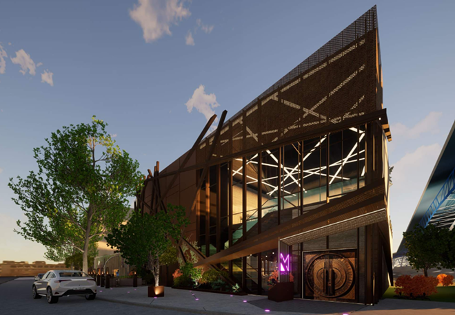 George's "Meditterr-Asian" concept restaurant, the southernmost building, takes its "bird's nest" design influence from being in the shadow of the nearby Main Avenue Bridge. - Ethos Hospitality Group