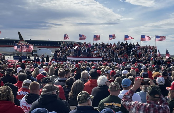 Former President and 2024 GOP presidential nominee Donald Trump speaking at a rally in Dayton. - (Photo by Nick Evans, Ohio Capital Journal.)