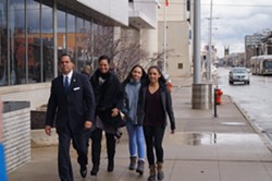 Johnson arrives at the BOE with his wife Felicia and two stepdaughters, Lauren and Victoria. - SAM ALLARD / SCENE