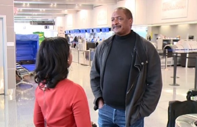 A FOX 8 reporter interviews Mathew Knowles, Beyoncé's father, in this screenshot.
