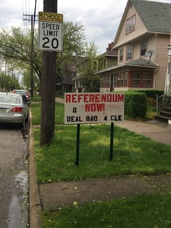 A home-made sign on W. 65th Street in Matt Zone's Ward 15 (Detroit-Shoreway). - Sam Allard / Scene